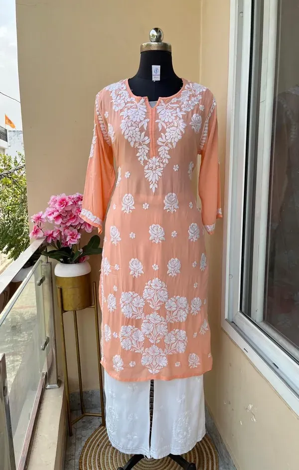 Peach_Kurta_Set_With_Plazzo_For_Women