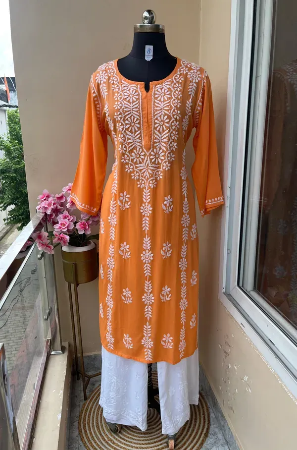 Orange_Premium_Rayon_Kurti_With_Palazzo_Set