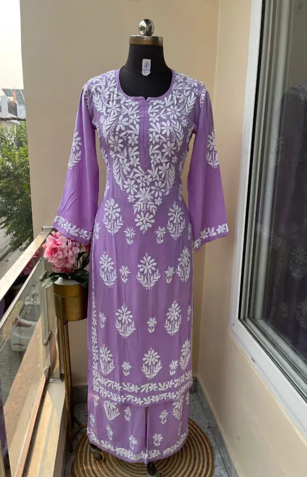 Light_Purple_Premium_Chikankari_Rayon_Kurti_Rayon_Plazzo_Set