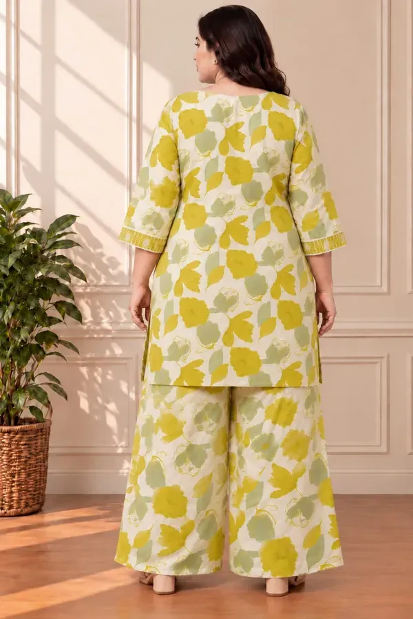 Lemon_Designer_Cotton_Printed_Chikankari_Work_Kurta_And_Plazzo_Set