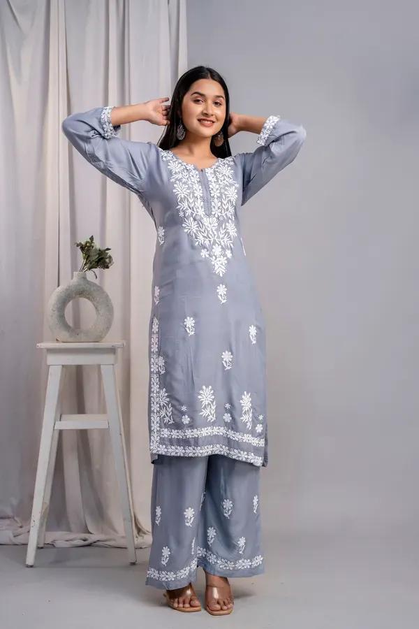 Grey_Women_S_Exclusive_Kurti_Palazzo_Set_On_Pure_Rayon_Fabric_Chikan_Suit