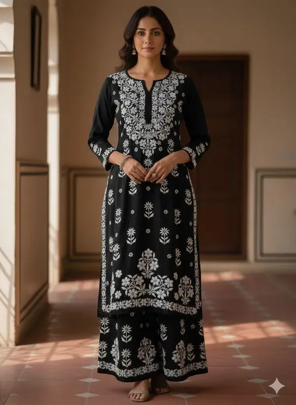 Black_Elegance_Chikankari_Reyon_Kurta_And_Palazzo_Set