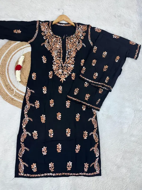 Black_Cofee_Rayon_Dual_Thread_Chikankari_Co_Ord_Set