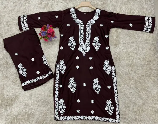 Cofee_Chikankari_Kurta_Set_For_Women