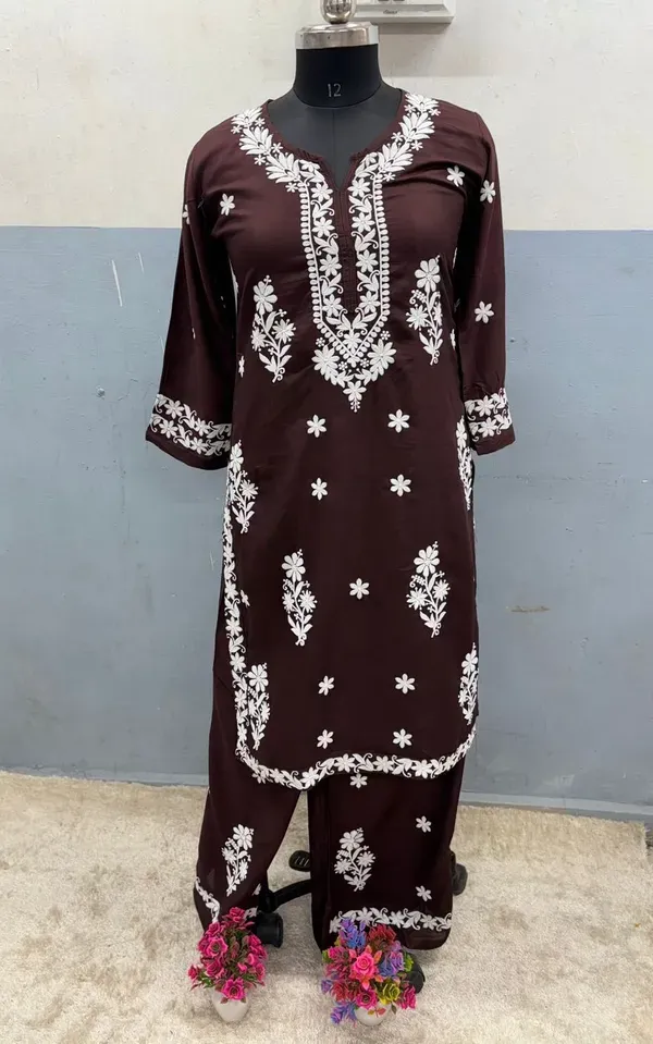Cofee_Chikankari_Kurta_Set_For_Women