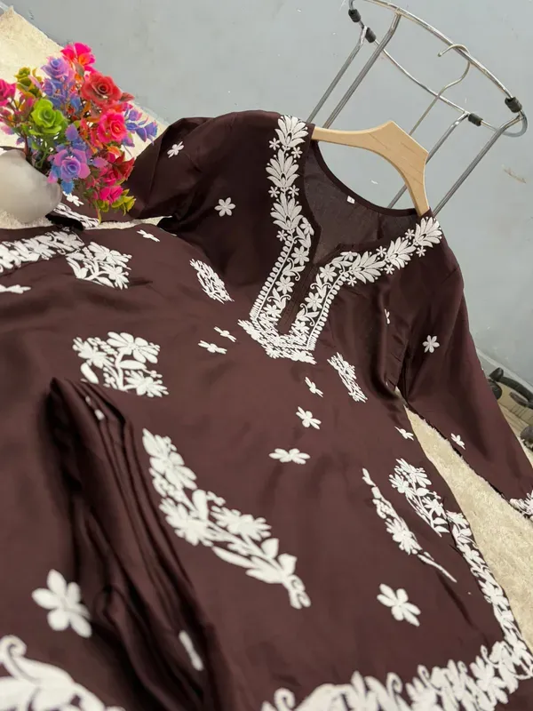 Cofee_Chikankari_Kurta_Set_For_Women