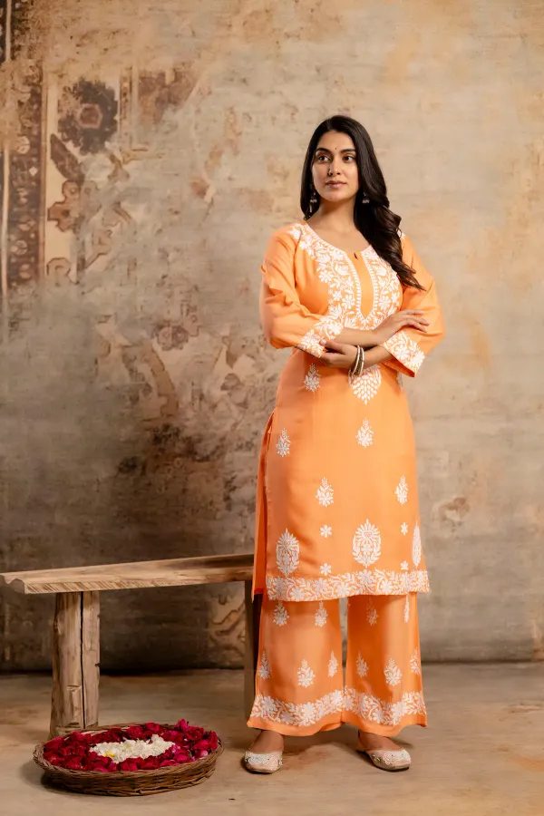 Peach_Women_S_Elegent_Kurti_Set_Kurti_Plazo_Set