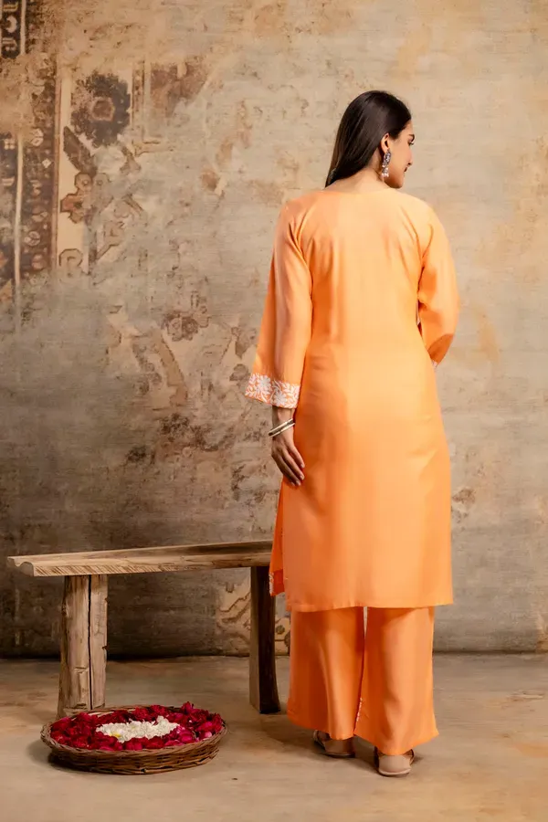 Peach_Women_S_Elegent_Kurti_Set_Kurti_Plazo_Set