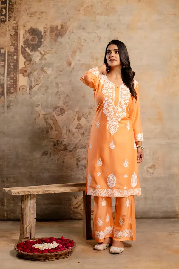 Peach_Women_S_Elegent_Kurti_Set_Kurti_Plazo_Set