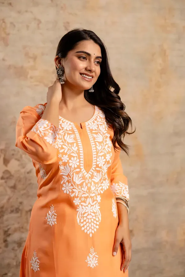 Peach_Women_S_Elegent_Kurti_Set_Kurti_Plazo_Set