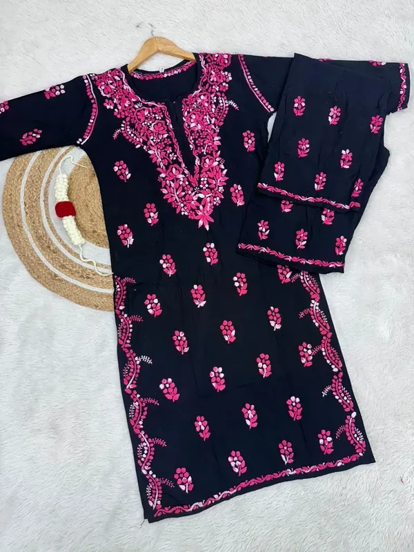 Black_Pink_Rayon_Dual_Thread_Chikankari_Co_Ord_Set