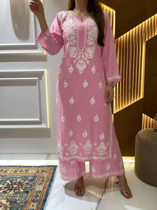 Baby_Pink_Diwali_Speacial_Chikankari_Work_Kurti_And_Plazzo_Set