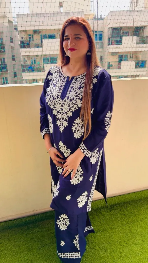 Blue_Rayon_Cotton_Chikankari_Kurta_With_Palazzo_For_Women