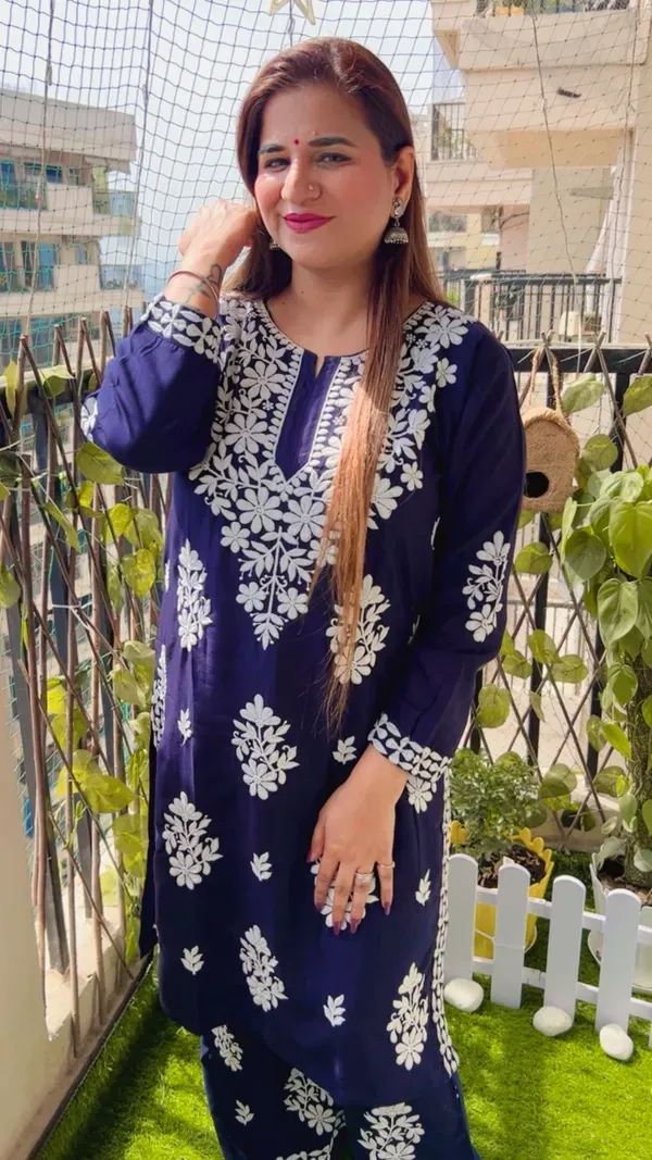 Blue_Rayon_Cotton_Chikankari_Kurta_With_Palazzo_For_Women