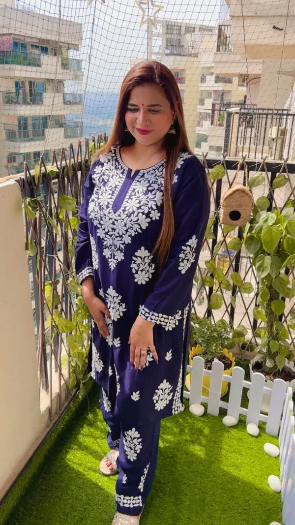 Blue_Rayon_Cotton_Chikankari_Kurta_With_Palazzo_For_Women