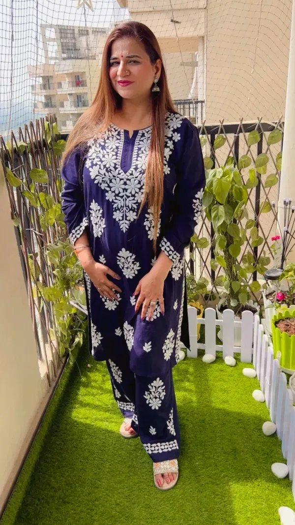 Blue_Rayon_Cotton_Chikankari_Kurta_With_Palazzo_For_Women