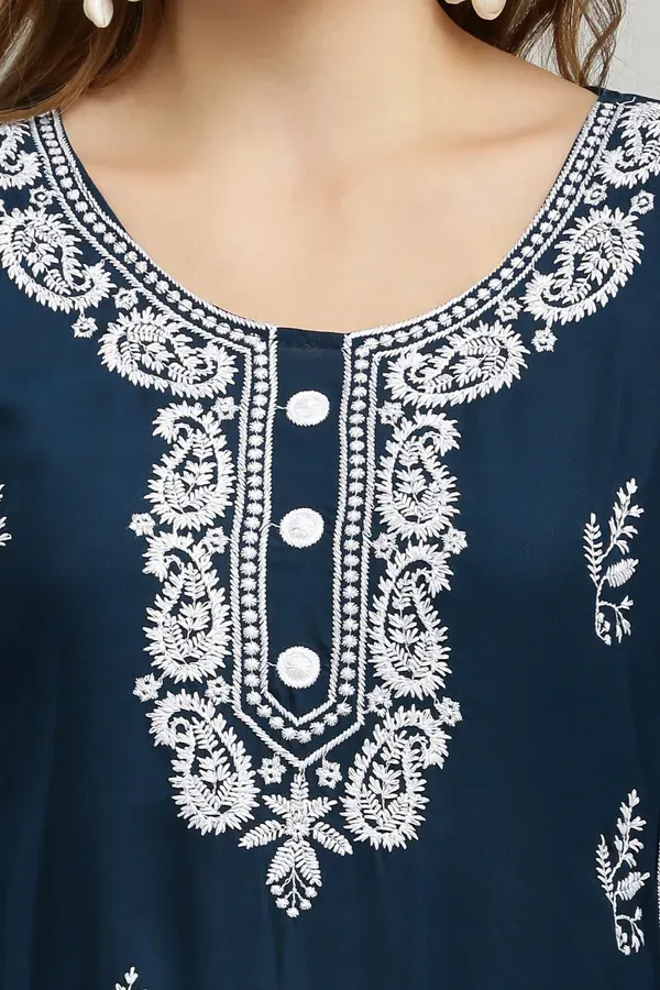 Blue_Rayon_Kurti_With_Dupatta_And_Bottom_Wear_3_Piece_Set_For_Women