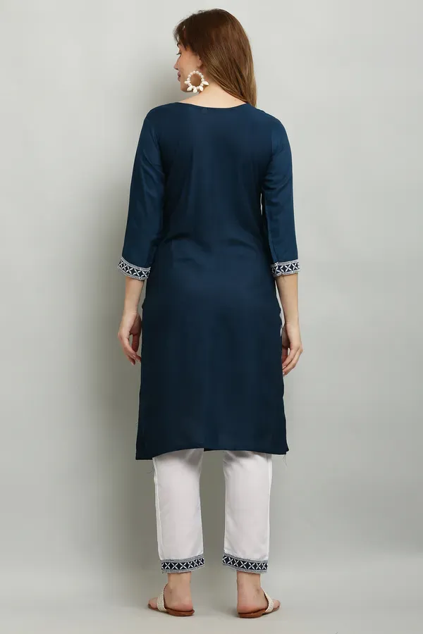 Blue_Rayon_Kurti_With_Dupatta_And_Bottom_Wear_3_Piece_Set_For_Women