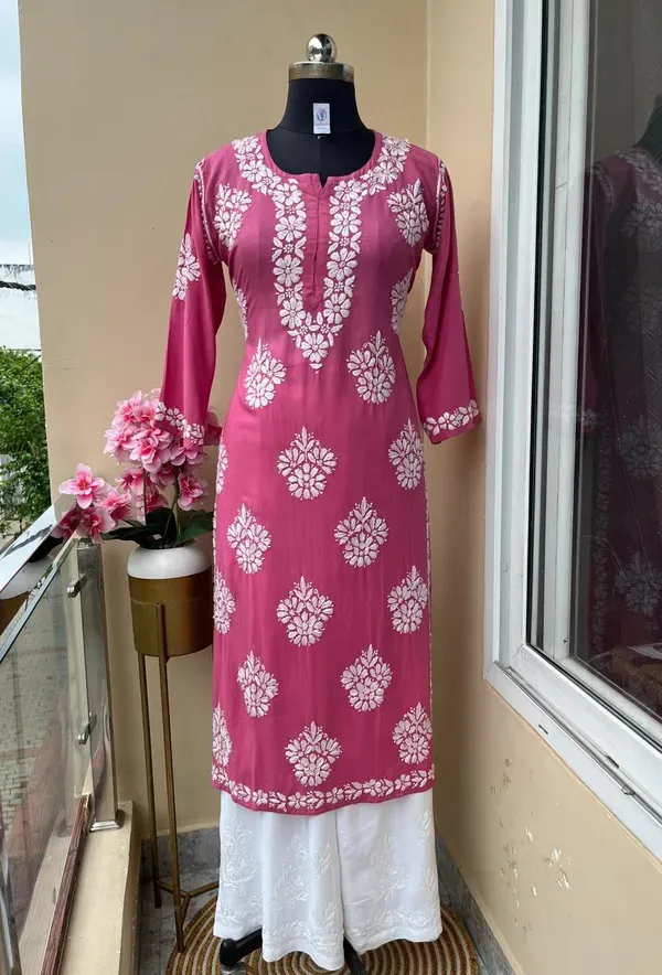 Dark_Pink_Chikankari_Kurta_Set_For_Women