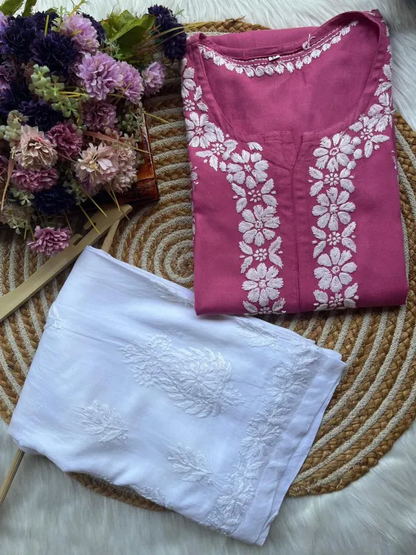 Dark_Pink_Chikankari_Kurta_Set_For_Women