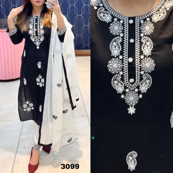 Black_Elegant_Embroidered_Kurta_Set_With_Dupatta_For_Women