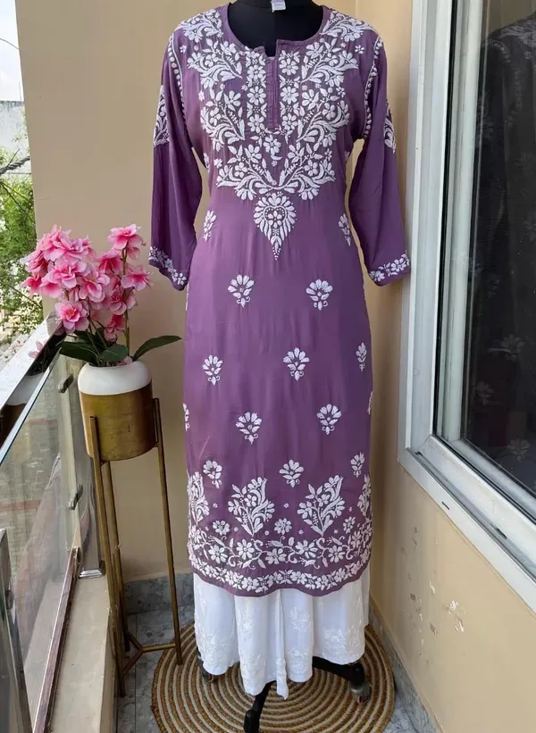 Magenta_Primum_Rayon_Kurti_And_Thick_Cotton_Plazo_Set_For_Women