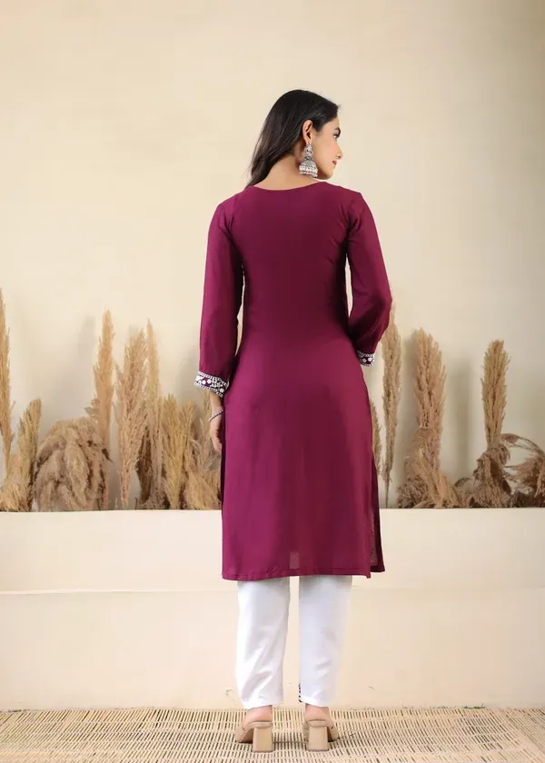 Wine_Rayon_Chikankari_Kurti_With_Dupatta_And_Bottom_Wear_3_Piece_Set_For_Wo