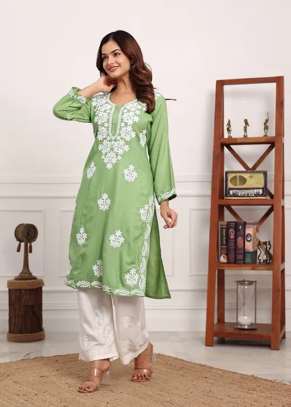 Pista_Chikan_Kurta_For_Women_Rayon_Straight_Chikankari_Kurti_And_White_Plaz