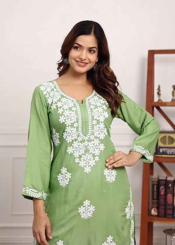 Pista_Chikan_Kurta_For_Women_Rayon_Straight_Chikankari_Kurti_And_White_Plaz