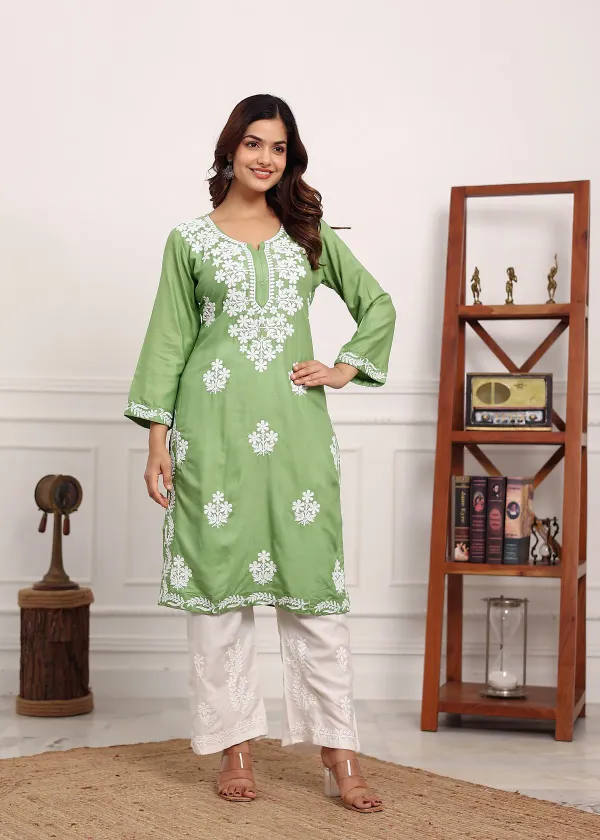 Pista_Chikan_Kurta_For_Women_Rayon_Straight_Chikankari_Kurti_And_White_Plaz