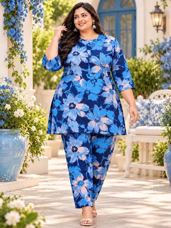 Blue_Cotton_Printed_Kurti_With_Trousers