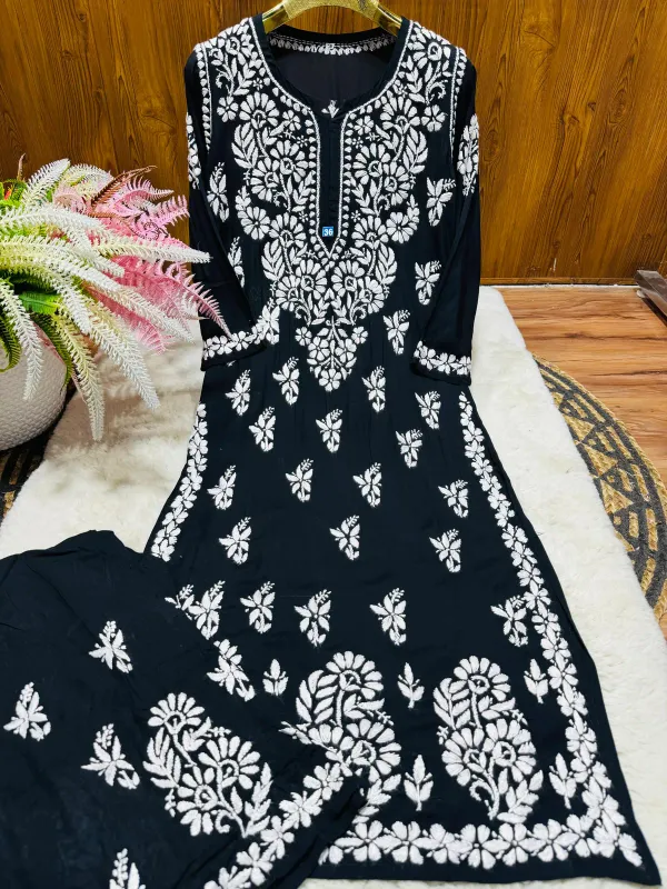 Black_Chikankari_Beautiful_Heavy_Work_Rayon_Plazzo_Set