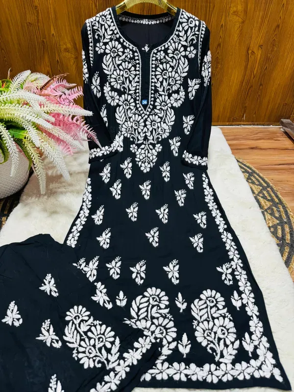 Black_Chikankari_Beautiful_Heavy_Work_Rayon_Plazzo_Set