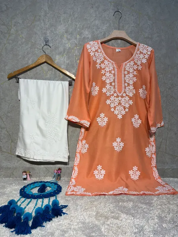 Peach_Rayon_Kurti_And_Plazzo_Set_For_Women