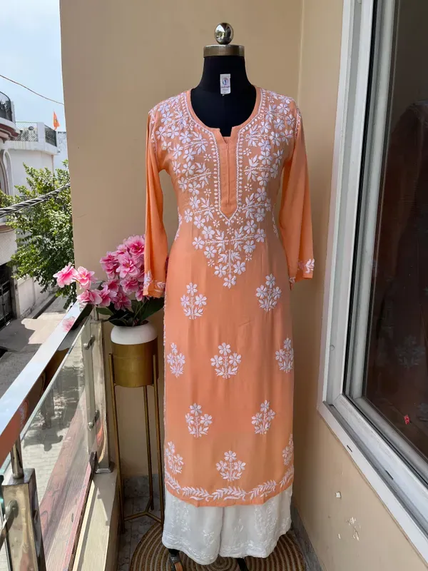 Peach_Rayon_Kurti_And_Plazzo_Set_For_Women