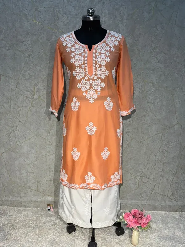 Peach_Rayon_Kurti_And_Plazzo_Set_For_Women