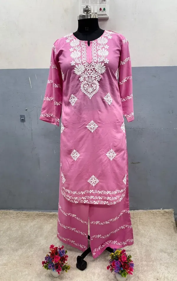 Pink_Chikankari_Kurti_With_Matching_Printed_Plazzo_Suit_2ps_For_Women