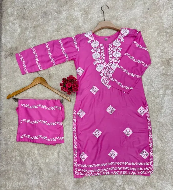 Pink_Chikankari_Kurti_With_Matching_Printed_Plazzo_Suit_2ps_For_Women