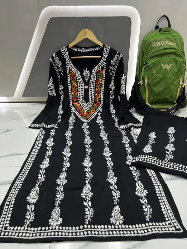 Black_Royal_Multi_Thread_Chikankari_Kurti_Plazzo_Set