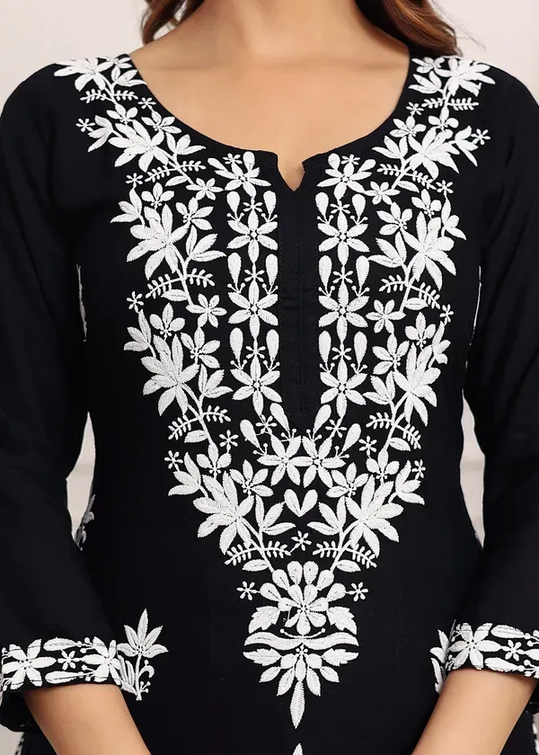 Black_Elegant_Chikankari_Below_Knee_Length_Kurti_Plazo_Set_Perfect_For_All_Occasion