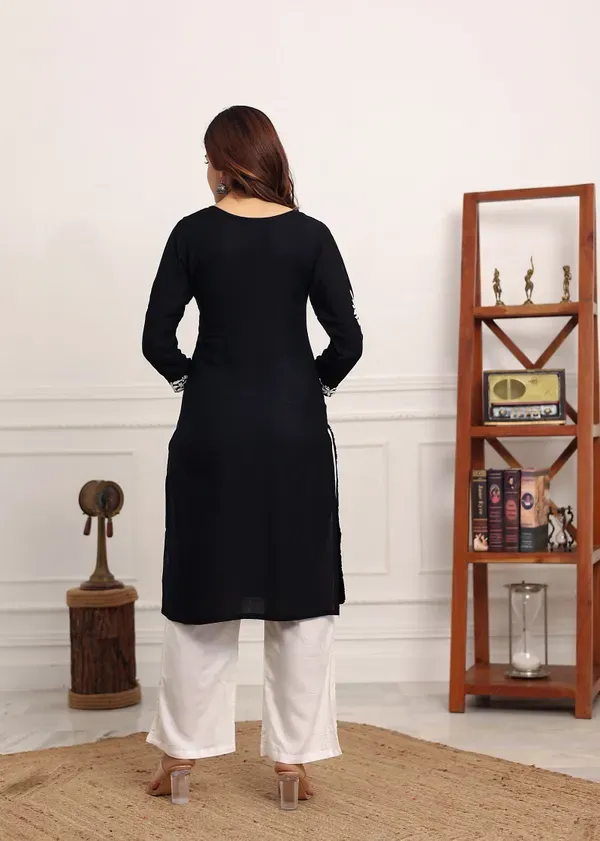 Black_Elegant_Chikankari_Below_Knee_Length_Kurti_Plazo_Set_Perfect_For_All_Occasion