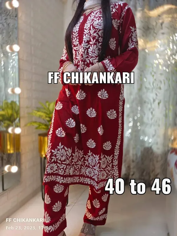 Maroon_Women_Embroidery_Chikankari_Kurti_Plazzo_Set