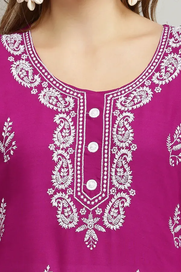Purple_Rayon_Kurti_With_Dupatta_And_Bottom_Wear_3_Piece_Set_For_Women