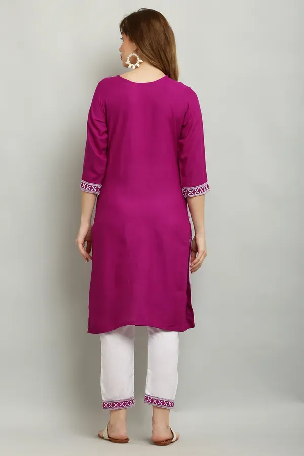 Purple_Rayon_Kurti_With_Dupatta_And_Bottom_Wear_3_Piece_Set_For_Women