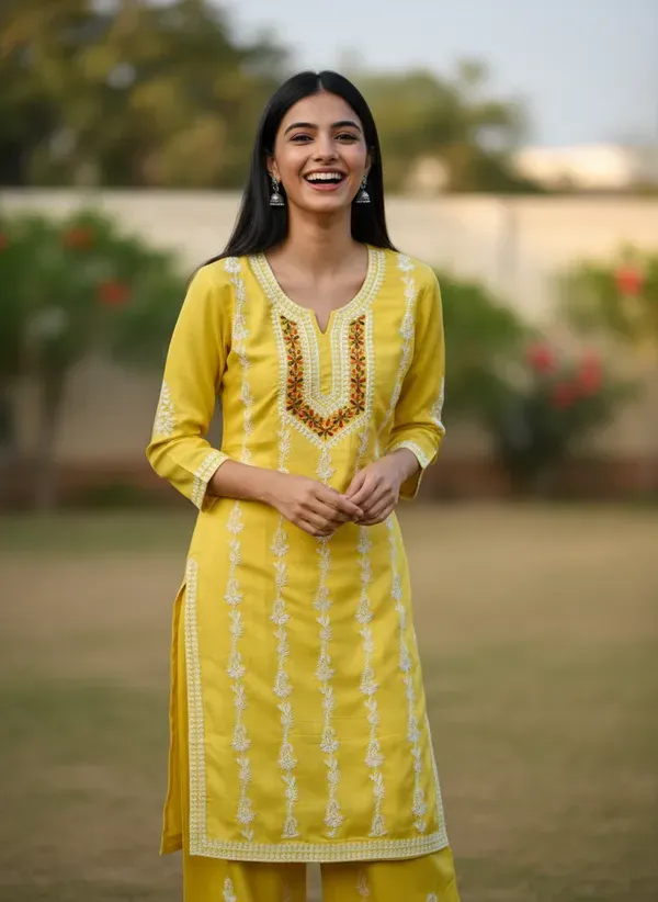 Lemon_Elegant_Chikankari_Kurta_With_Palazzo