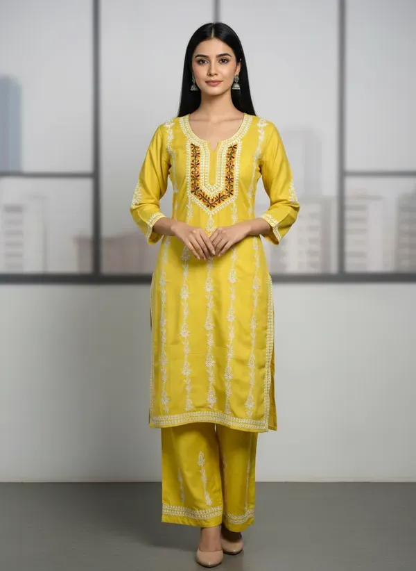 Lemon_Elegant_Chikankari_Kurta_With_Palazzo