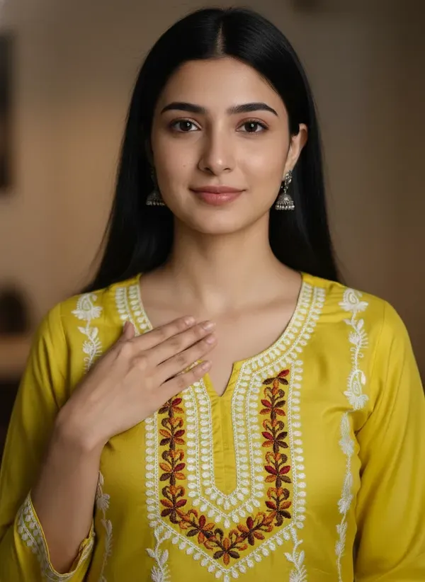 Lemon_Elegant_Chikankari_Kurta_With_Palazzo
