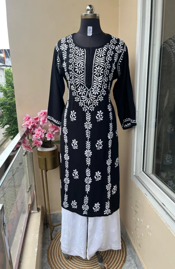 Black_Premium_Rayon_Kurti_With_Palazzo_Set