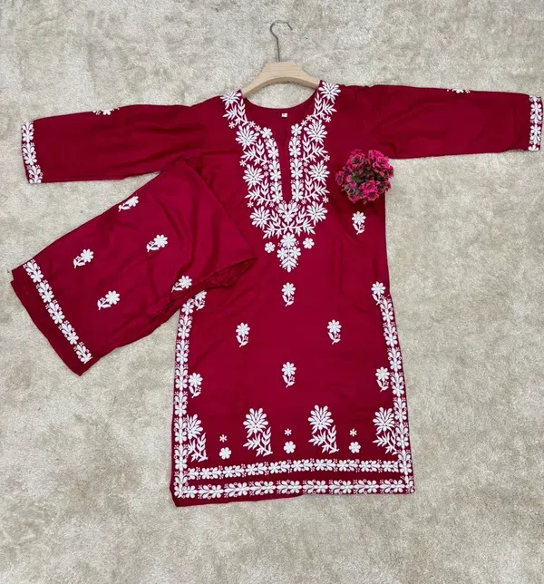 Maroon_Chikankari_Kurtis_For_Women
