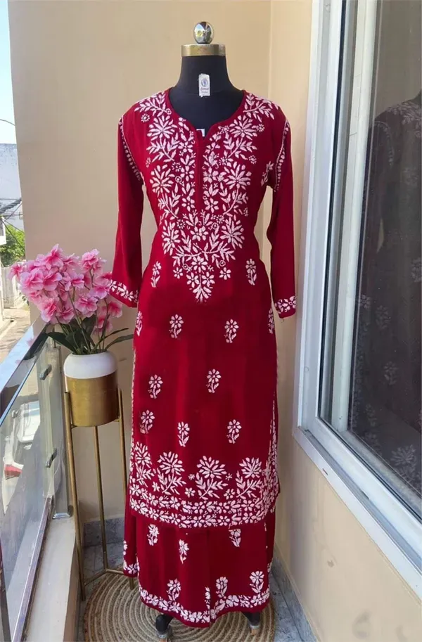 Maroon_Chikankari_Kurtis_For_Women